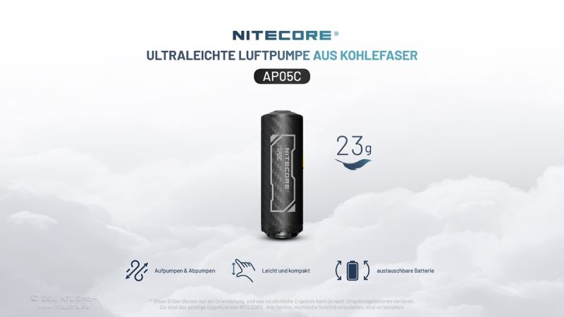 Nitecore AP05C Ultraleichte Mini-Luftpumpe aus Carbon