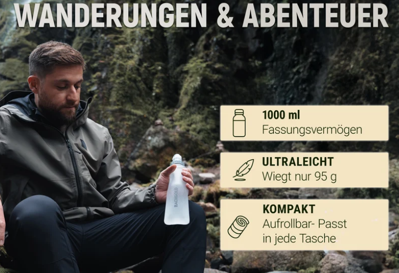 Bachgold® Squeeze Wasserfilter Outdoor – Leichtes Filtersystem mit Virenschutz | 0.5 Liter