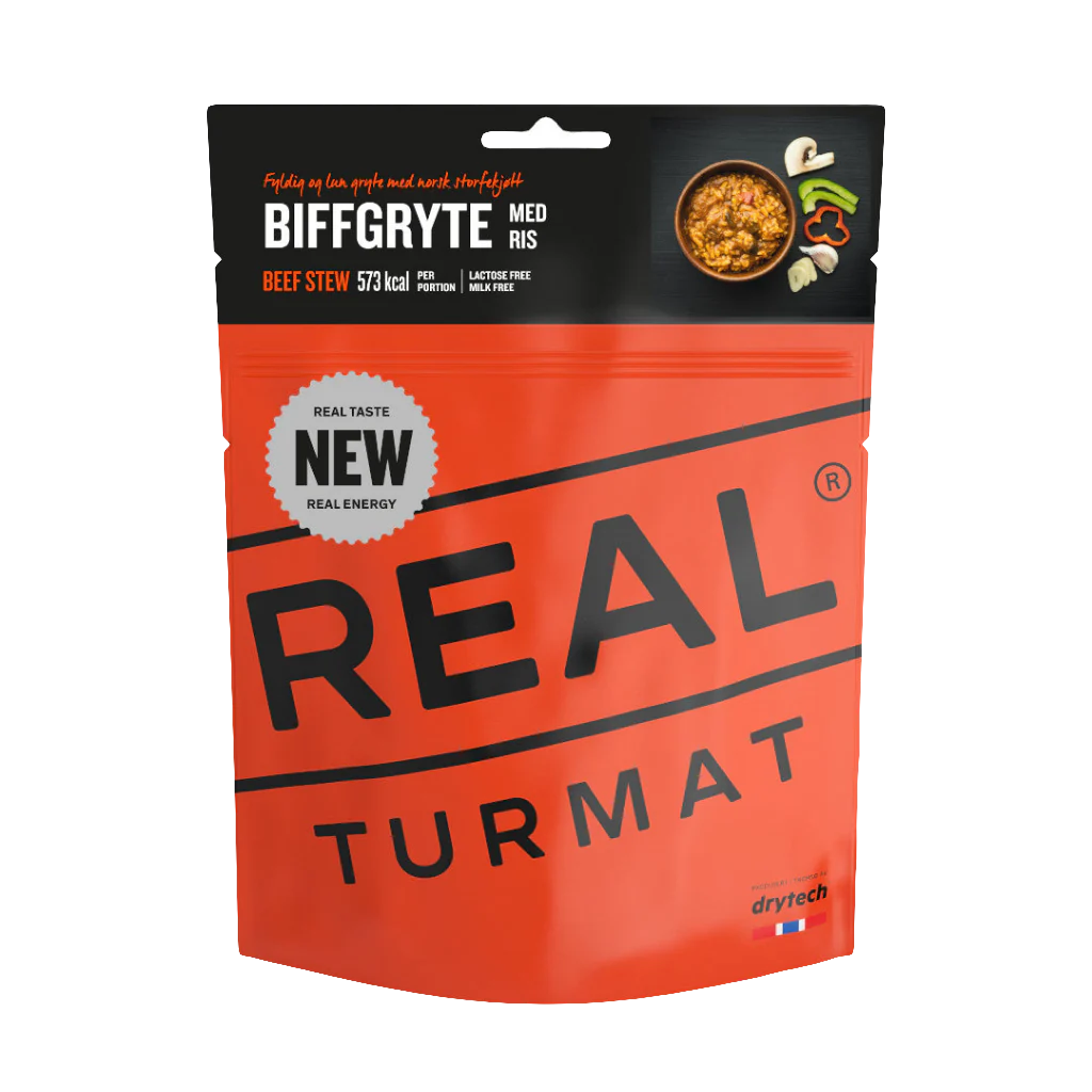 REAL Turmat Biffgryte Rinderragout mit Reis