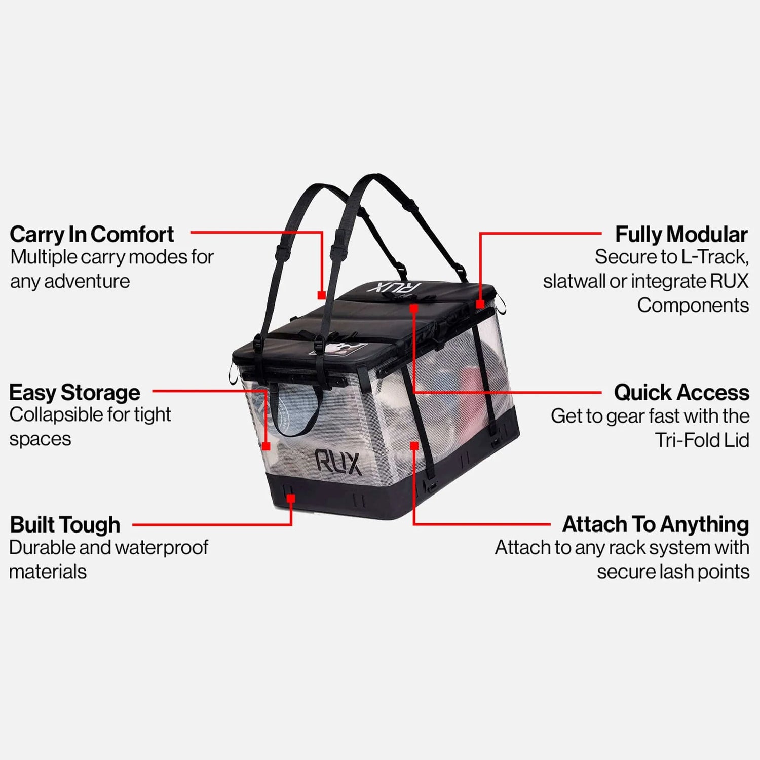 RUX 70L faltbare, wetterfeste 70-Liter-Transportbox (Tri-Fold) Clear