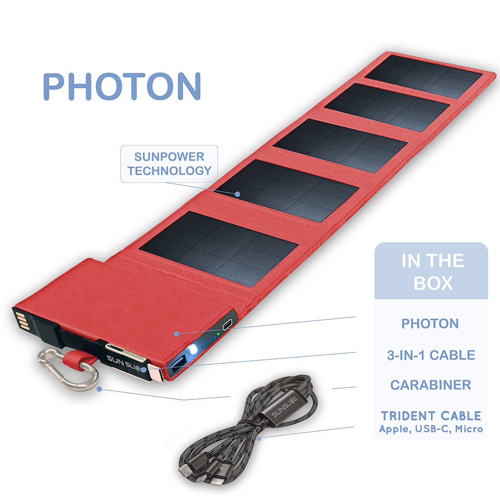 SunSlice PHOTON – Ultrakompakte 4W Solar-Powerbank mit 4.000 mAh Akku Red