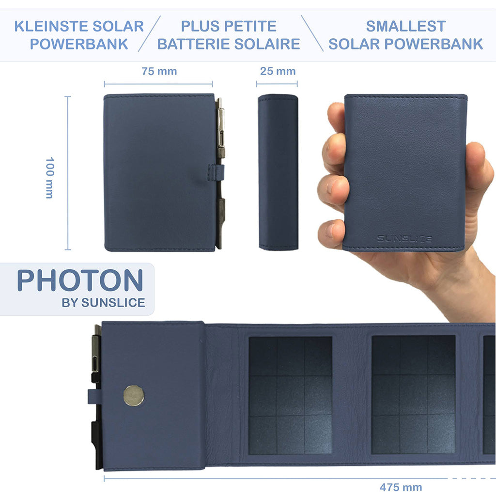 SunSlice PHOTON – Ultrakompakte 4W Solar-Powerbank mit 4.000 mAh Akku Blue
