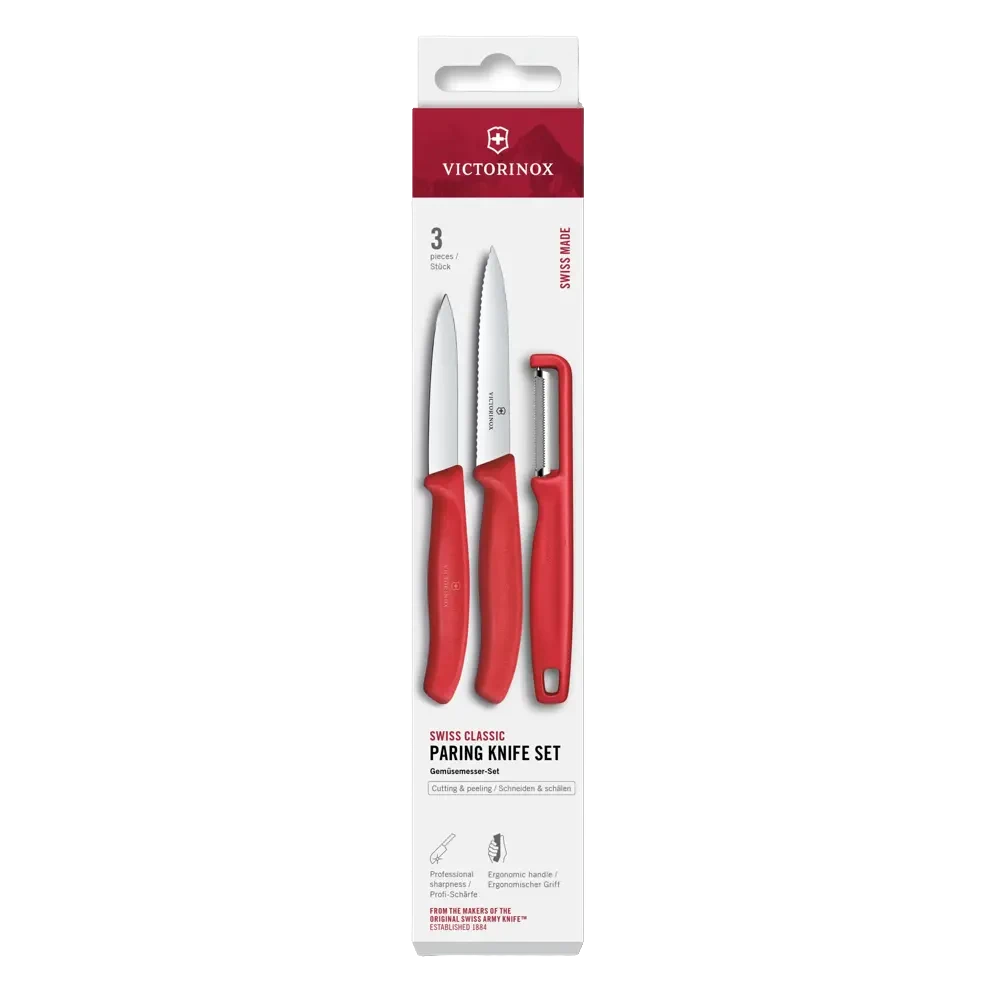 Victorinox Swiss Classic, Gemüsemesser mit I-Schäler, 3tlg, rot