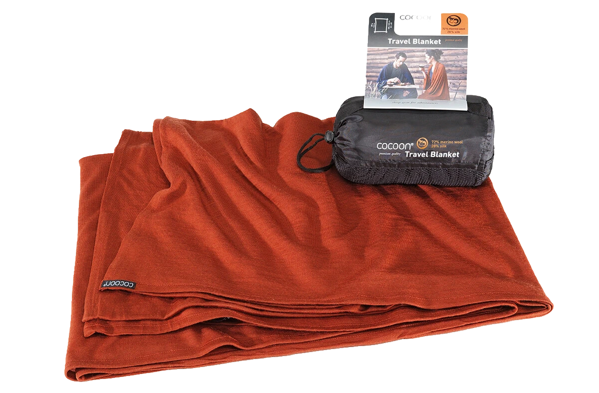 Cocoon Merino Wool Silk Travel Blanket dark terracotta