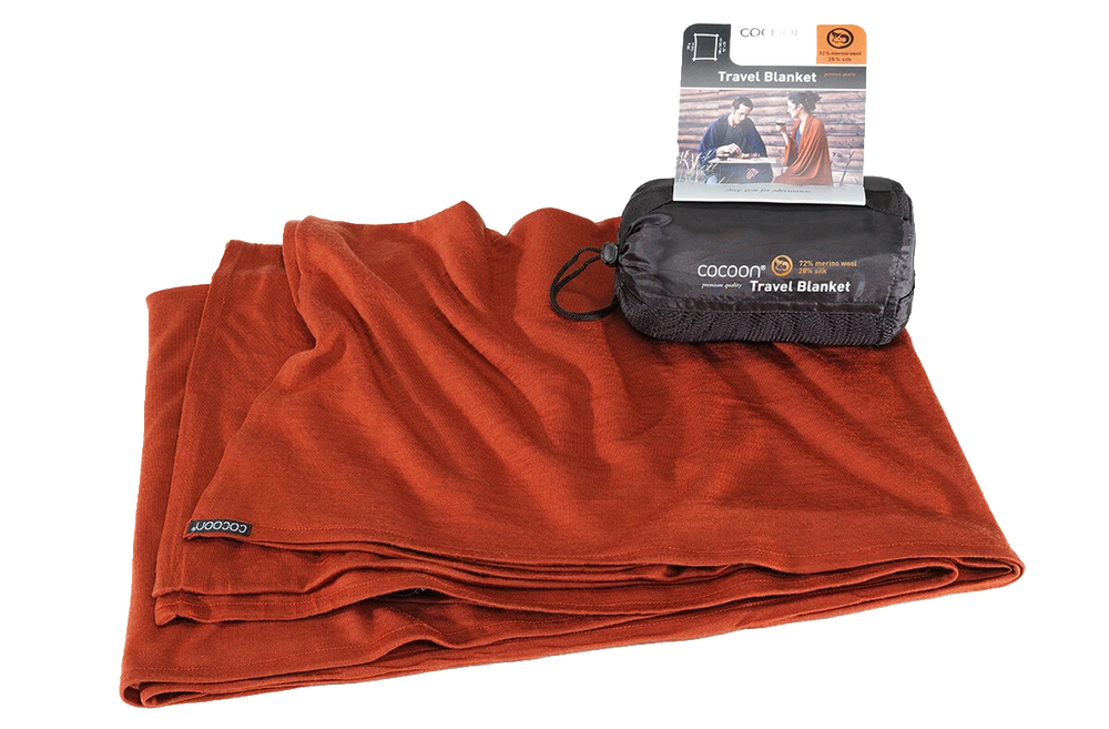 Cocoon Merino Wool Silk Travel Blanket dark terracotta