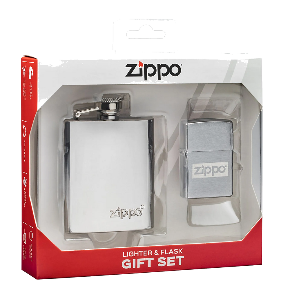 Zippo Benzinfeuerzeug und Flachmann