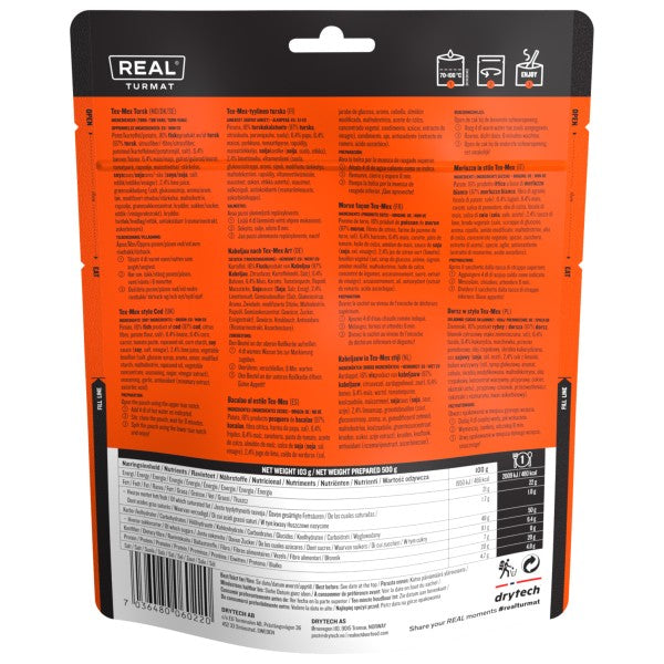 REAL Turmat Tex-Mex Style Cod Outdoor-Mahlzeit mit würzigem Kabeljau