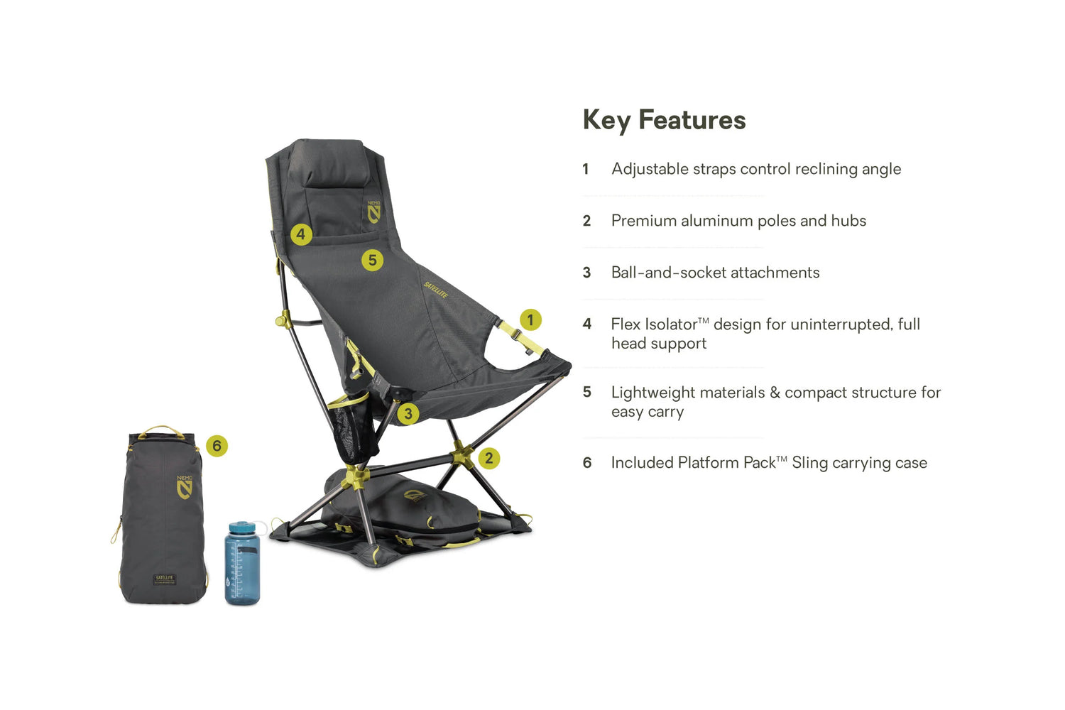 NEMO Equipment Satellite™ – Verstellbarer High-Back Campingstuhl Black