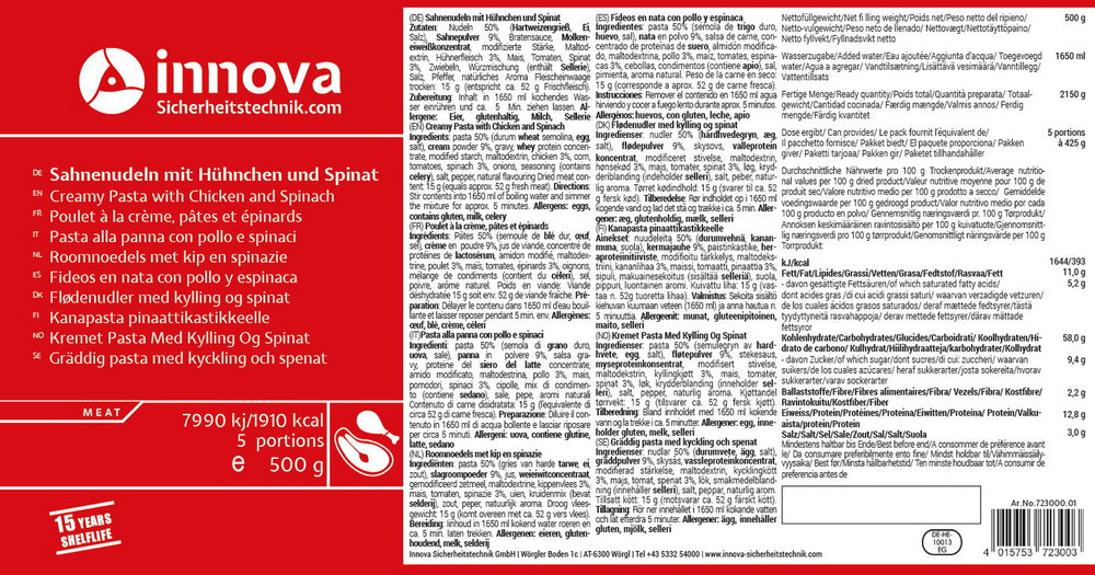 Innova Rahmnudeln mit Hühnchen und Spinat