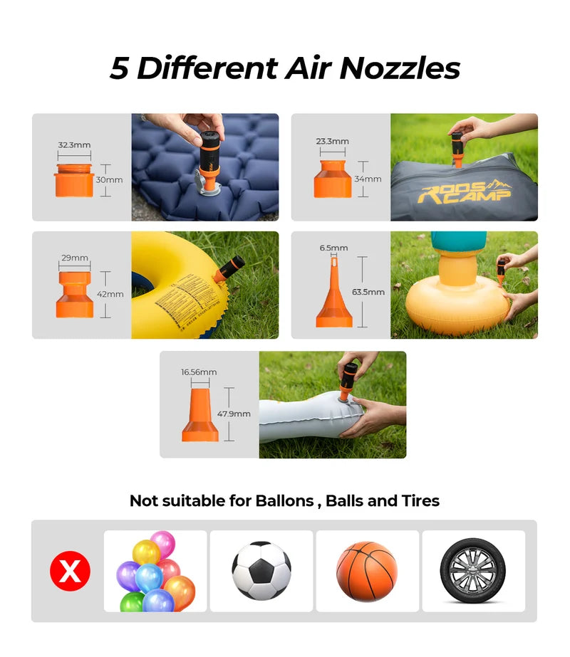 RoosCamp Aero Pumpe – 3-in-1 Mini-Luftpumpe