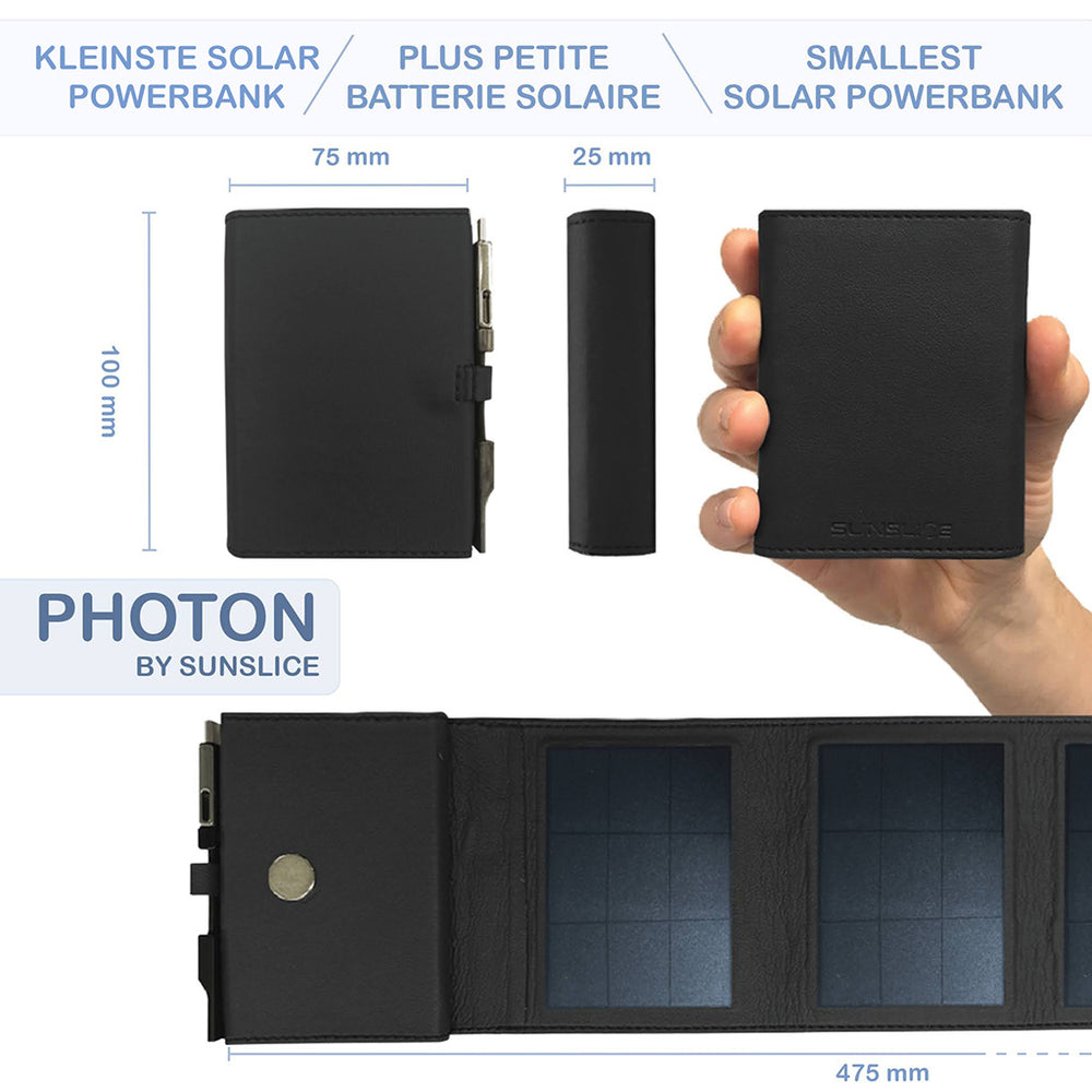 SunSlice PHOTON – Ultrakompakte 4W Solar-Powerbank mit 4.000 mAh Akku Black