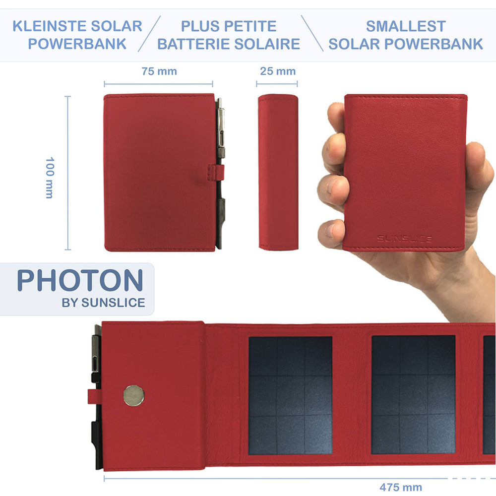SunSlice PHOTON – Ultrakompakte 4W Solar-Powerbank mit 4.000 mAh Akku Red