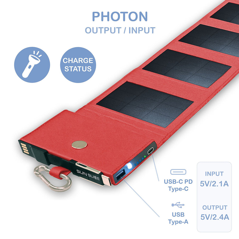 SunSlice PHOTON – Ultrakompakte 4W Solar-Powerbank mit 4.000 mAh Akku Red