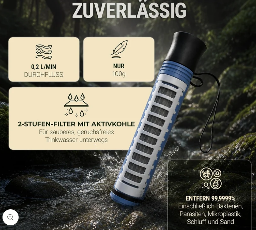Bachgold® Straw Wasserfilter Outdoor – Kompakter Strohhalm-Wasserfilter