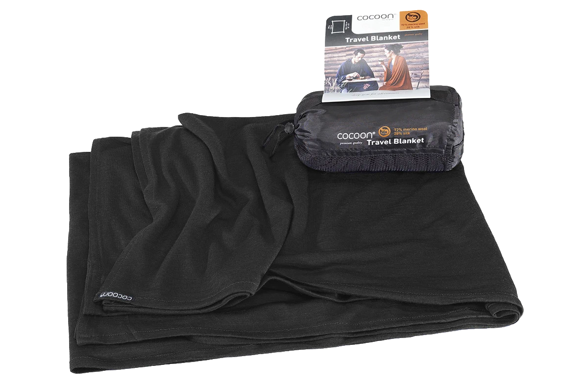 Cocoon Merino Wool Silk Travel Blanket Black