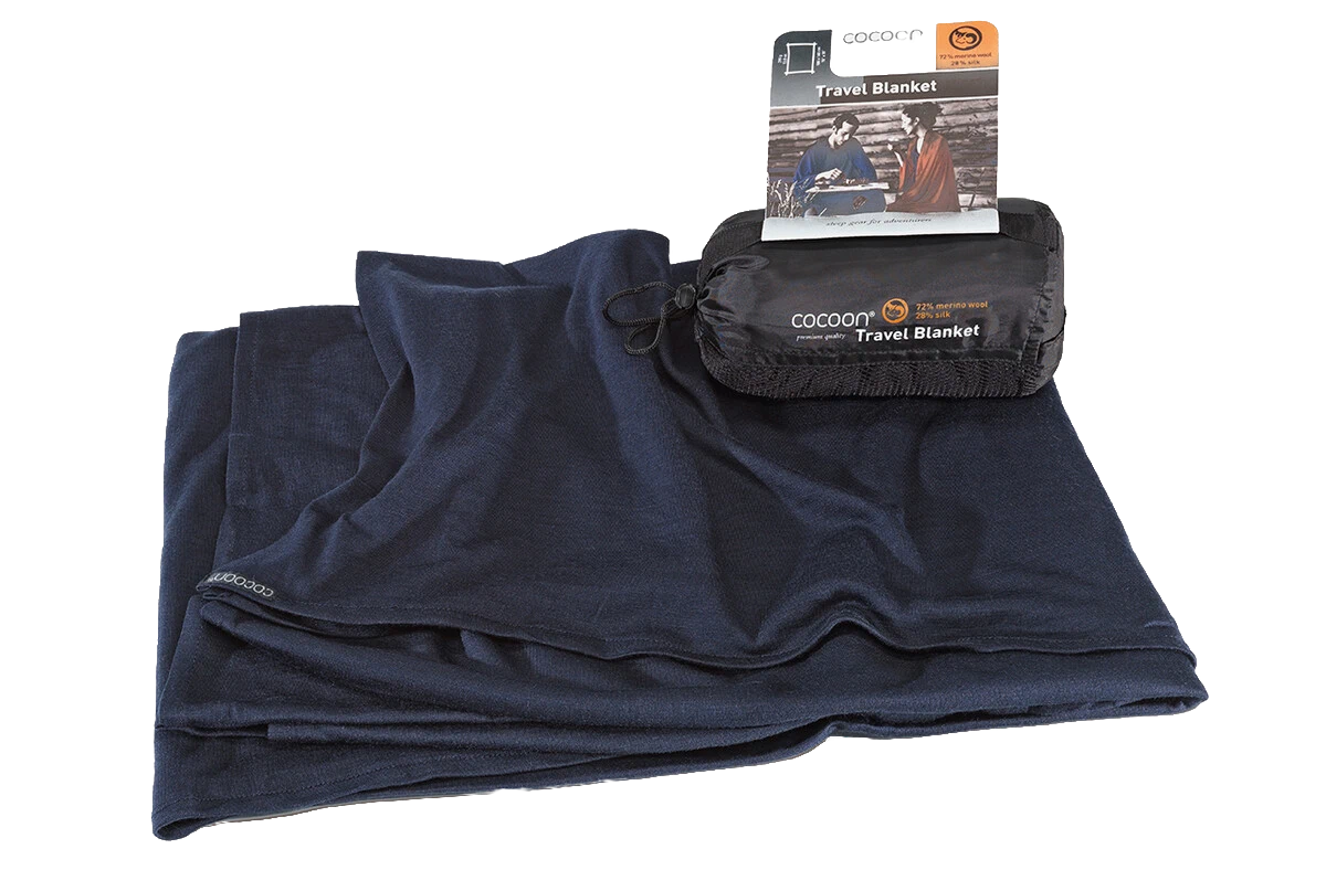 Cocoon Merino Wool Silk Travel Blanket graphite blue