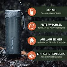 Bachgold® Selfpress Wasserfilter – Outdoor-Wasserfilterflasche | 500 ml