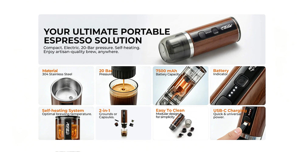 RoosCamp Pocket Espresso Maker – Tragbare elektrische Kaffeemaschine mit Akku-Heizung